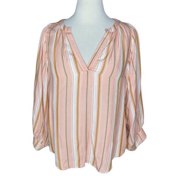 ANTHRO Maeve Striped V-Neck Long Sleeve Blouse - Picture 1 of 9